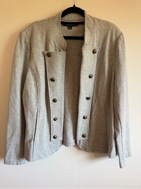 Tommy Hilfiger Gray Military Jacket XL Gold Button Band Blazer Chic